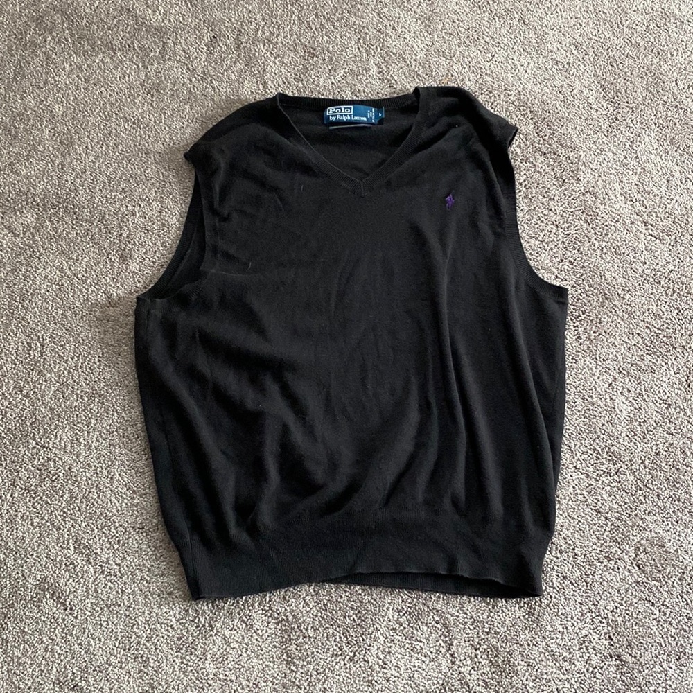 Polo Ralph Lauren Pima Cotton Sweater Vest SIZE L Black V Neck Preppy Golf